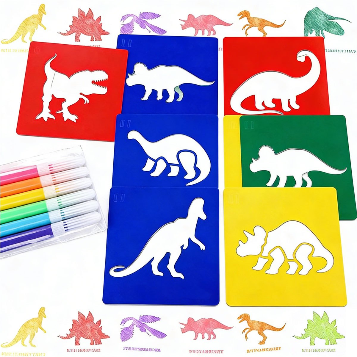 Art Craft Dinosaurs - 6 Buah Stensil Lukisan Dinosaurus dengan