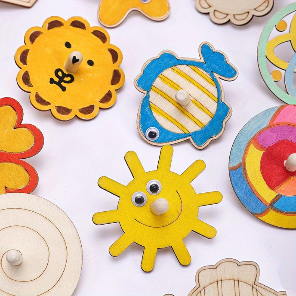 Art Craft Ideas For Kids - 16pcs Perlengkapan Kerajinan Gasing Kayu untuk