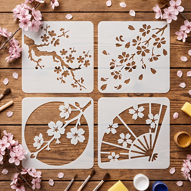 Art Craft Template - 4 Buah Stensil Bunga Sakura Jepang