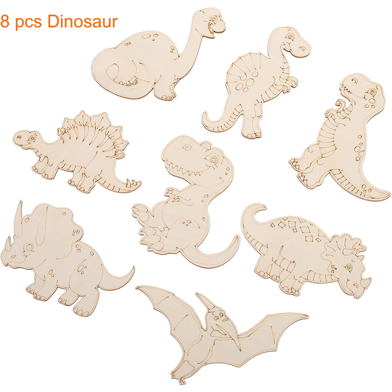 Art Craft Dinosaurs - 8/24 Buah Dinosaurus Kayu Belum Selesai
