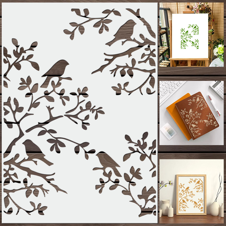 1 buah stensil cabang burung D - Art Craft Template ulasan dan harga