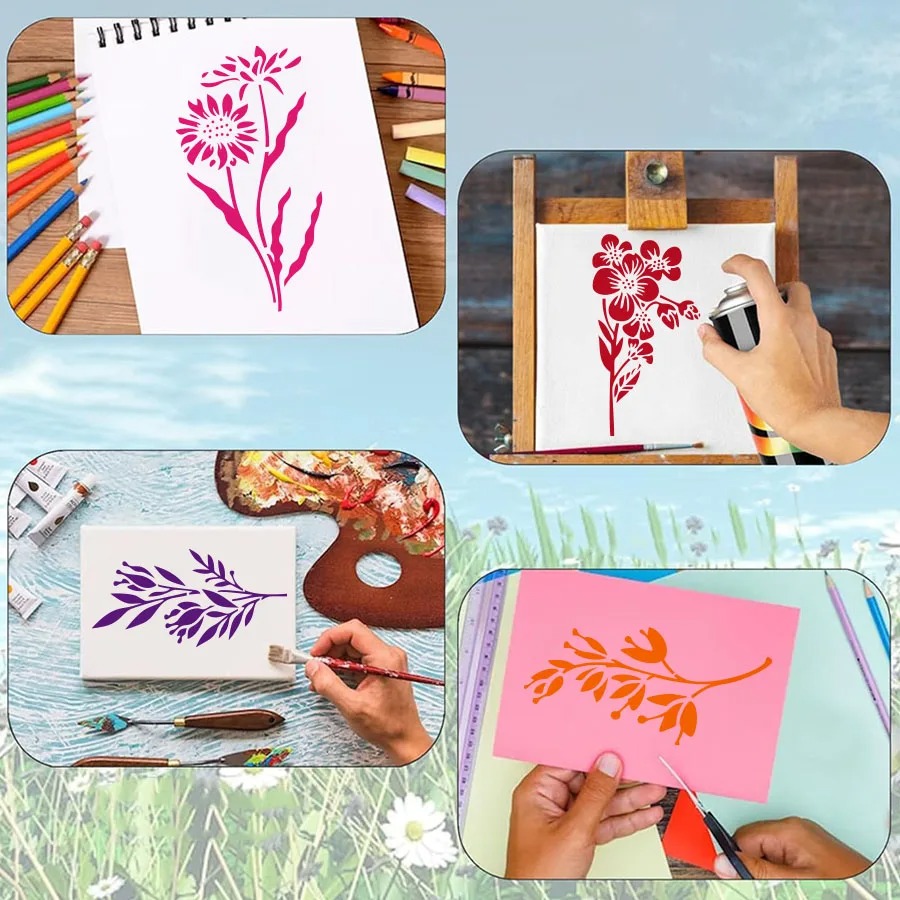 18 Buah Stensil Daun Bunga Tem - Art Craft Template ulasan dan harga